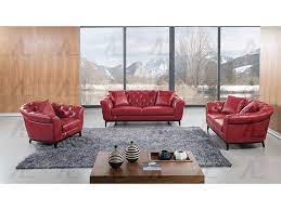 red full leather sofa set for