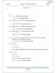 Solutions Chapter 10 Quadratic Equations