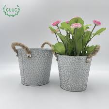 Zinc Metal Planters With Rope Handles
