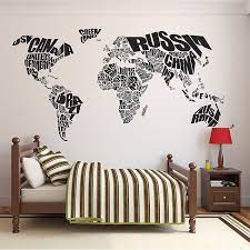 Typography World Map Vinyl Wall Art Decal