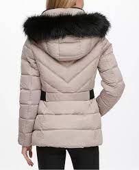 Dkny Faux Fur Trim Hooded Puffer Coat