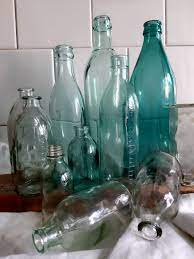 6 Antique Vintage Glass Bottles Blue