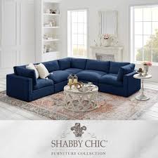 Posh Living Kaelynn Corner Sofa Navy Blue Linen Upholstered