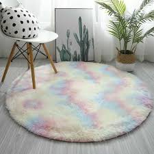 rainbow anti skid fluffy rugs tie dye