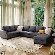 Magic Home 125 6 In Large U Shape Grey Upholstered Sectional Sofa With Wide Chaise Lounge Couch Gray