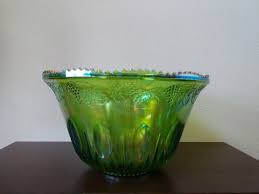 vintage green carnival glass punch bowl