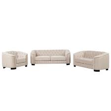 Modern 3pc Sofa Set W Rubber Wood Legs
