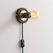 Black Plug In Wall Sconce Light With