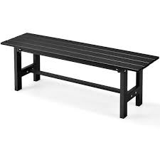 Gymax Black Outdoor Hdpe Bench W Metal