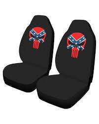 Confederate Punisher Black Car Seat Covers