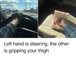Left hand is steering the other is gripping your thigh - Doublie via Relatably.com