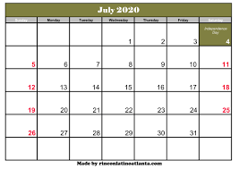 July 2020 Calendar Printable With Holidays Calendar