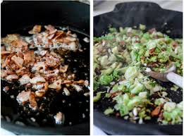 skillet brussels sprouts and bacon mac