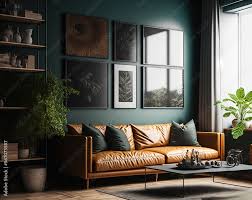 green colors with brown leather sofa