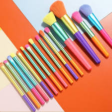 synthetic hair colourful makeup brushes