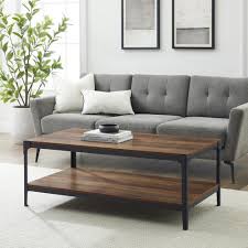 Fits perfect in living room and adds much. Walker Edison Furniture Company Angle 48 In Rustic Oak Black Large Rectangle Mdf Coffee Table With Shelf Hd46aictro The Home Depot