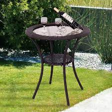 Sunrinx Round Rattan Wicker Outdoor Coffee Table With Lower Shelf