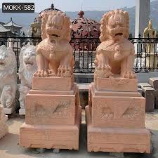 Outdoor Red Marble Chinese Foo Dog
