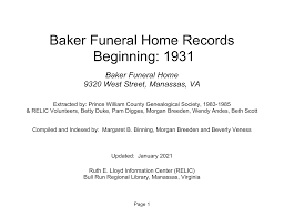 baker funeral home records 1931