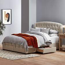 webster beige audrey tufted wingback bed