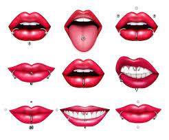 lips and tongue piercing realistic set