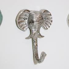 Silver Elephant Head Wall Hooks