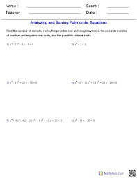 Algebra 2 Worksheets Polynomial
