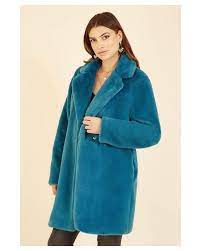 Yumi Teal Faux Fur Coat In Blue Lyst Uk