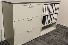 file cabinet with bookshelves and