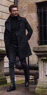 Buy Men Black Woolen Overcoat Vintage