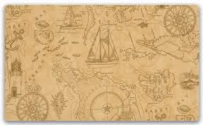 Tan Nautical Map Fabric Map Fabric Fabric Map Compass
