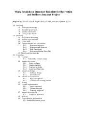 Work Breakdown Structure Template For Recreation And