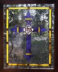 Fleur De Lis Cross Stained Glass