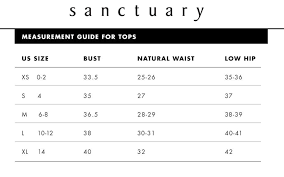 Sanctuary Womens Missy Regular Size Chart In 2019