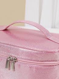 pink square shaped glitter makeup bag