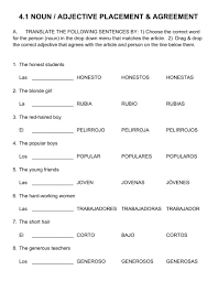 Students will identify adjectives in a group of words, use them . 4 1 Adjective Placement Worksheet