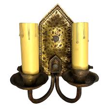 Antique Arts Crafts Hammered Brass Double Light Wall Sconce Chairish