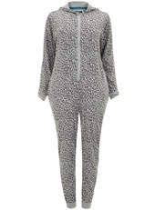 Evans Grey Animal Print Hooded Onesie Pajamas 1 Plus