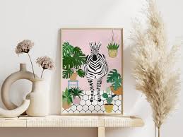 Pink Zebra And Plants Collection Print