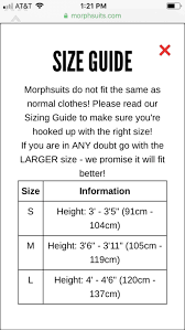 Morphsuits Sizing Chart Issue Oct 03 2018 Pissed Consumer