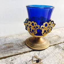 Vintage Cobalt Blue Glass Votive Candle