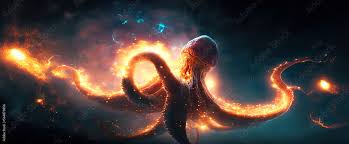 Giant Octopus On Fire That Is Moving