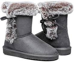 Hstylish Women's Snow Boots Short Winter Boots Classic Fur Warm Lace up  Anti-Slip Outdoor Gray - Walmart.com