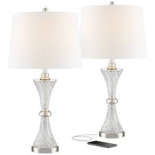 Modern crystal table lamp bedroom bedside crystal lamp fashion lamp simple led lamp personality table lamp. Regency Hill Modern Table Lamps Set Of 2 With Usb Charging Port Chrome And Glass Drum Shade For Living Room Family Bedroom Bedside Target