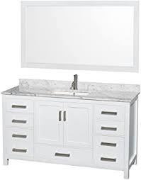 A classic edition to the wyndham collection, the beautiful andover bathroom vanity series represents an updated take on traditional styling. Wyndham Collection Sheffield 60 Inch Single Bathroom Vanity In White White Carrara Marble Countertop Undermount Square Sink And 58 Inch Mirror Amazon Com