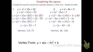The Vertex Form Of A Quadratic Equation