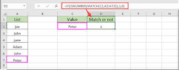 cell value match to a list in excel