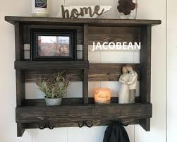 entry shelf with hooks rustic wooden