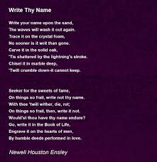 write thy name poem by newell houston