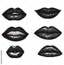 collection of hand drawn black lips